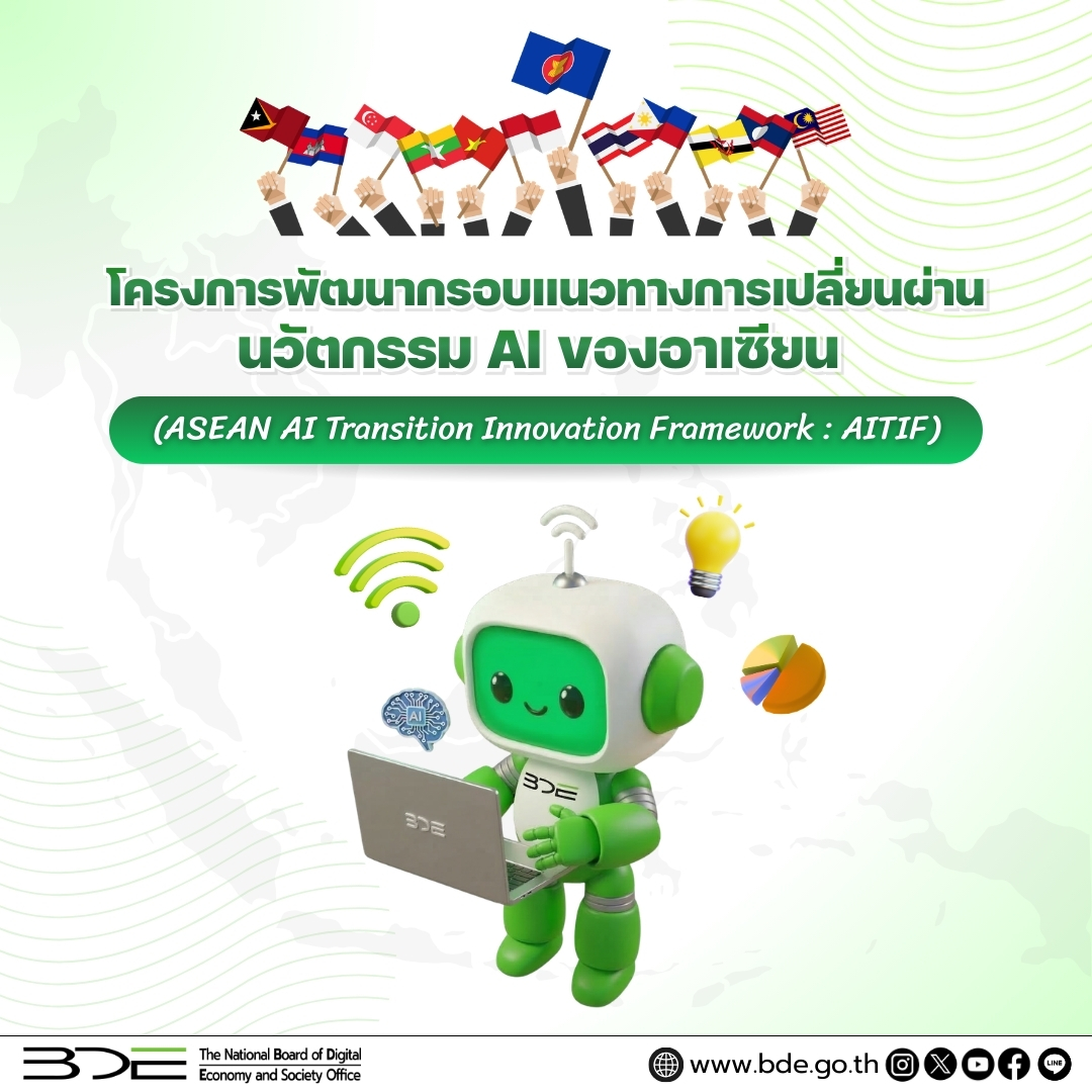 รู้จัก 'โครงการพัฒนากรอบแนวทางการเปลี่ยนผ่านนวัตกรรม AI ของอาเซียน (AITIF)'  เพื่อให้ประเทศสมาชิกอาเซียน สามารถเปลี่ยนผ่านสู่ยุคที่ 'ขับเคลื่อนด้วย AI' 