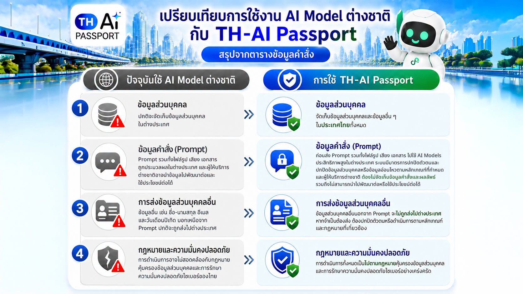 ดีอี แจงโครงการ TH-AI Passport จัดเก็บข้อมูล - ประมวลผลในไทย ตามกฎหมาย PDPA ย้ำรักษาความปลอดภัยสูงสุด เผยสัญญาปรับปรุงใหม่ใช้งบอย่างคุ้มค่าที่สุด